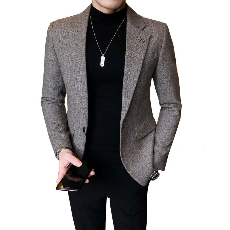 Men's Casual Style Cotton Notched Collar Tuxedo Single-Breasted Blazer