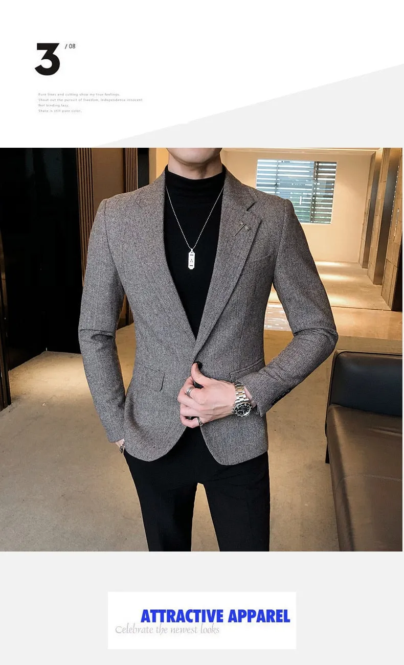 Men's Casual Style Cotton Notched Collar Tuxedo Single-Breasted Blazer