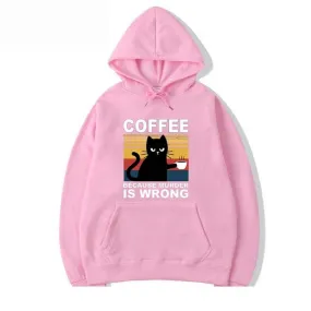 Men's Fashion Casual Winter Cat Drinking Coffee Printing Hoodies