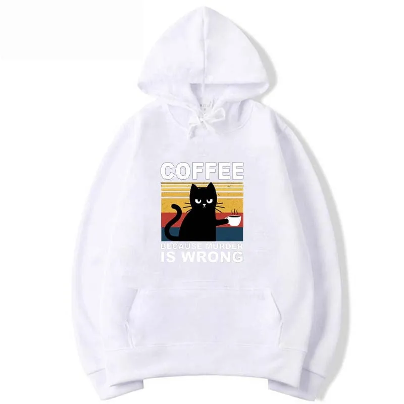 Men's Fashion Casual Winter Cat Drinking Coffee Printing Hoodies