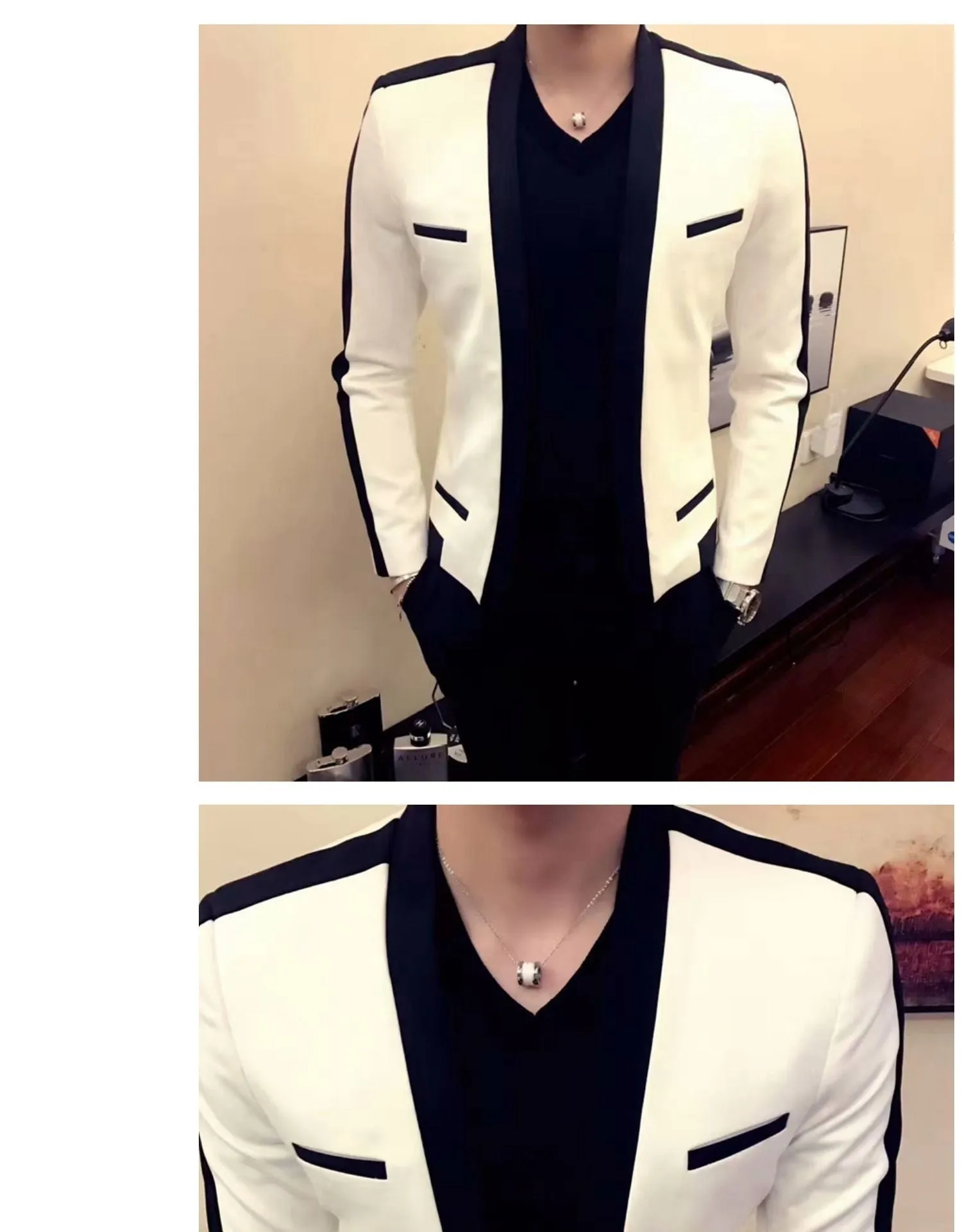 Men's Korean Version Contrast Color Single Breasted Slim Fit Blazer