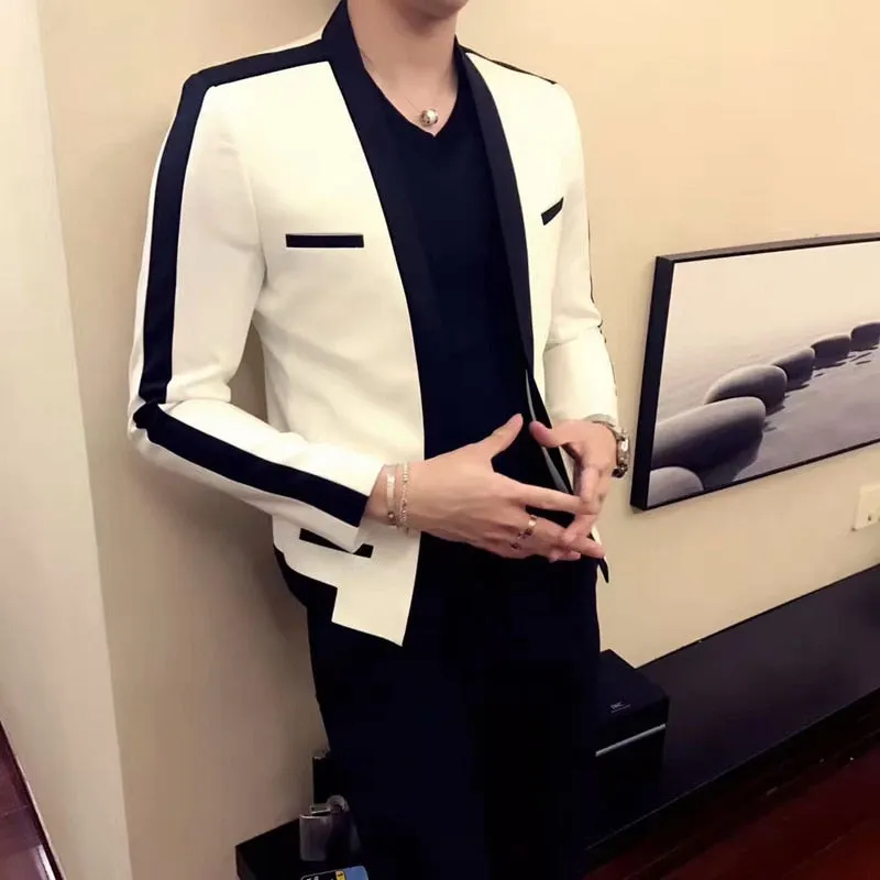 Men's Korean Version Contrast Color Single Breasted Slim Fit Blazer