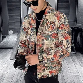 Men's Lapel Single-Breasted Slim Tiger Printed Casual Blazer Jacket