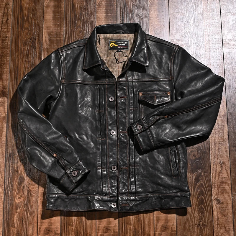 Men's Vintage Style Batik Horsehide Leather Motorcycle Street Jacket