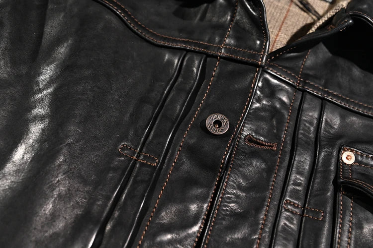 Men's Vintage Style Batik Horsehide Leather Motorcycle Street Jacket