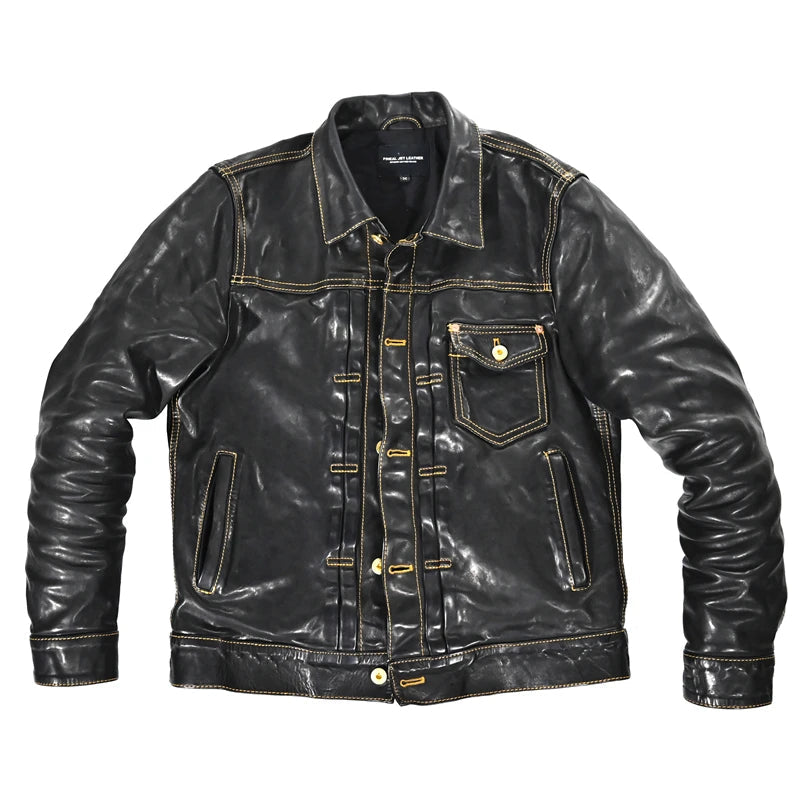 Men's Vintage Style Batik Horsehide Leather Motorcycle Street Jacket