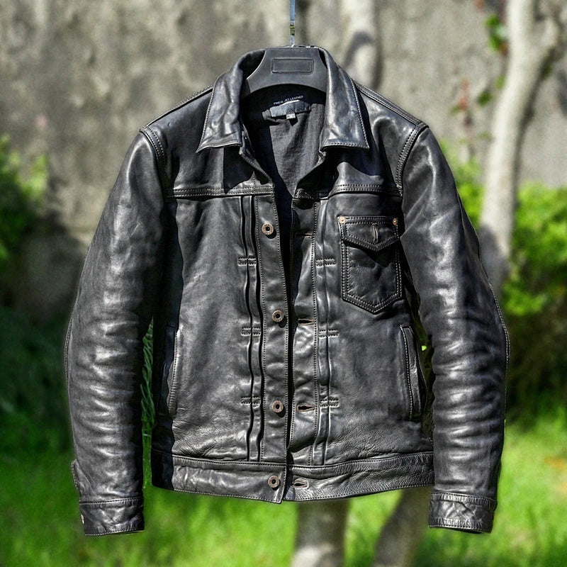 Men's Vintage Style Batik Horsehide Leather Motorcycle Street Jacket