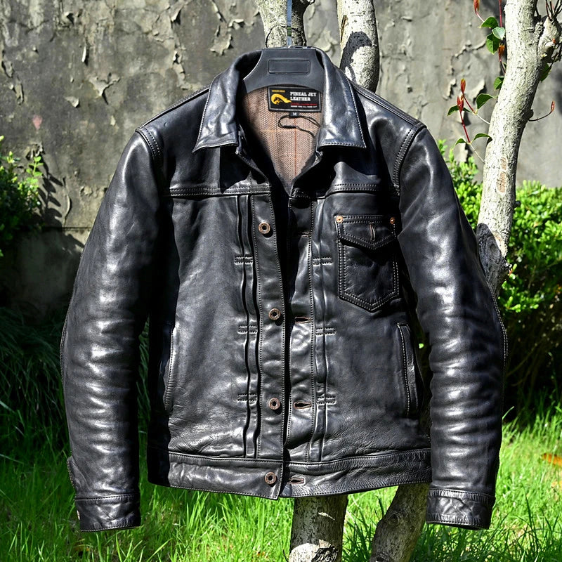 Men's Vintage Style Batik Horsehide Leather Motorcycle Street Jacket