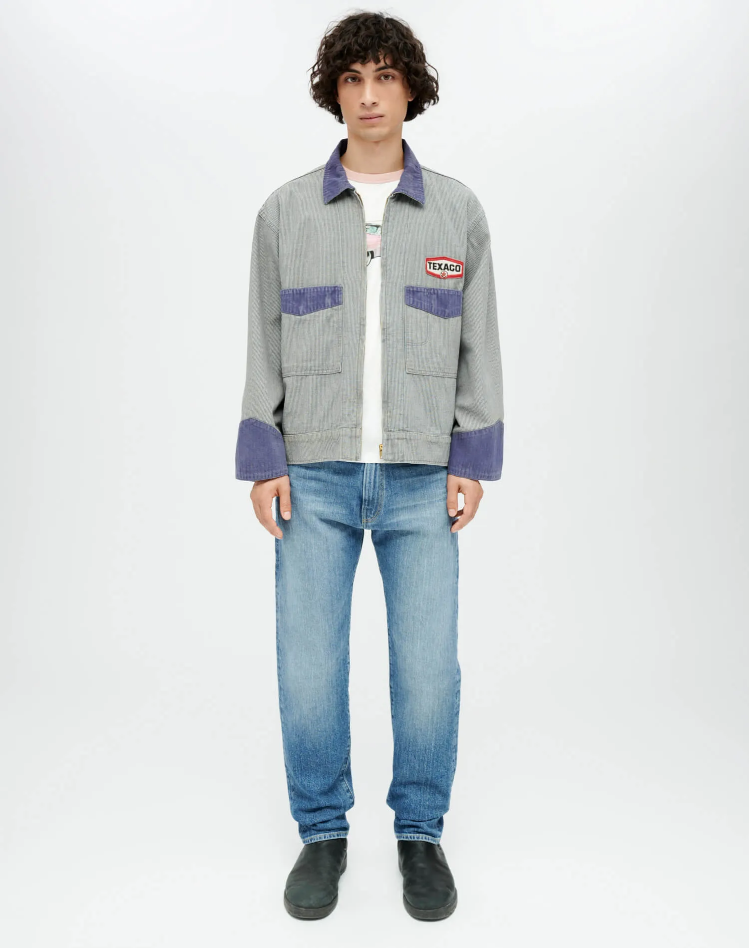 Milk Man Jacket - Cement Pin Stripe Navy