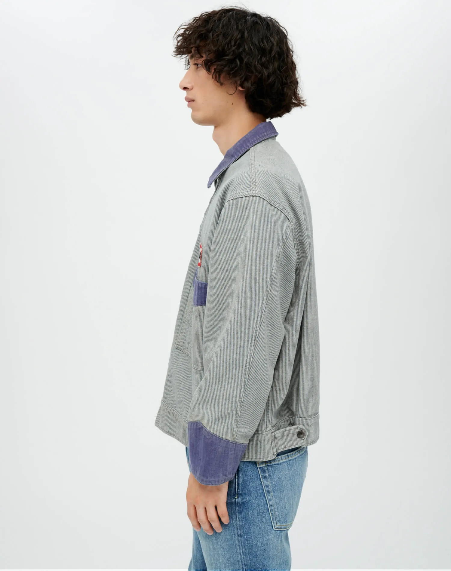 Milk Man Jacket - Cement Pin Stripe Navy