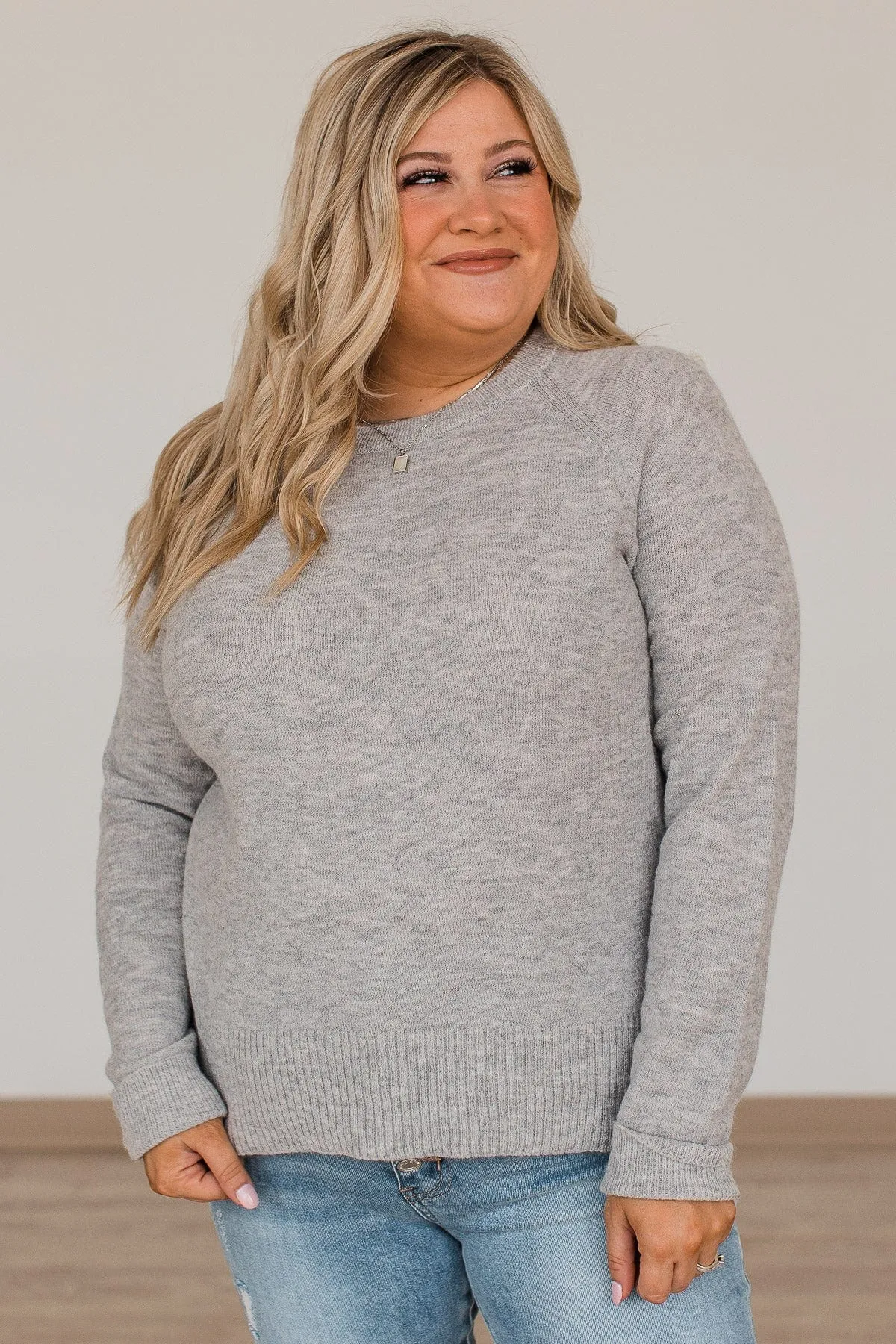 No Regrets Brushed Knit Sweater- Heather Grey