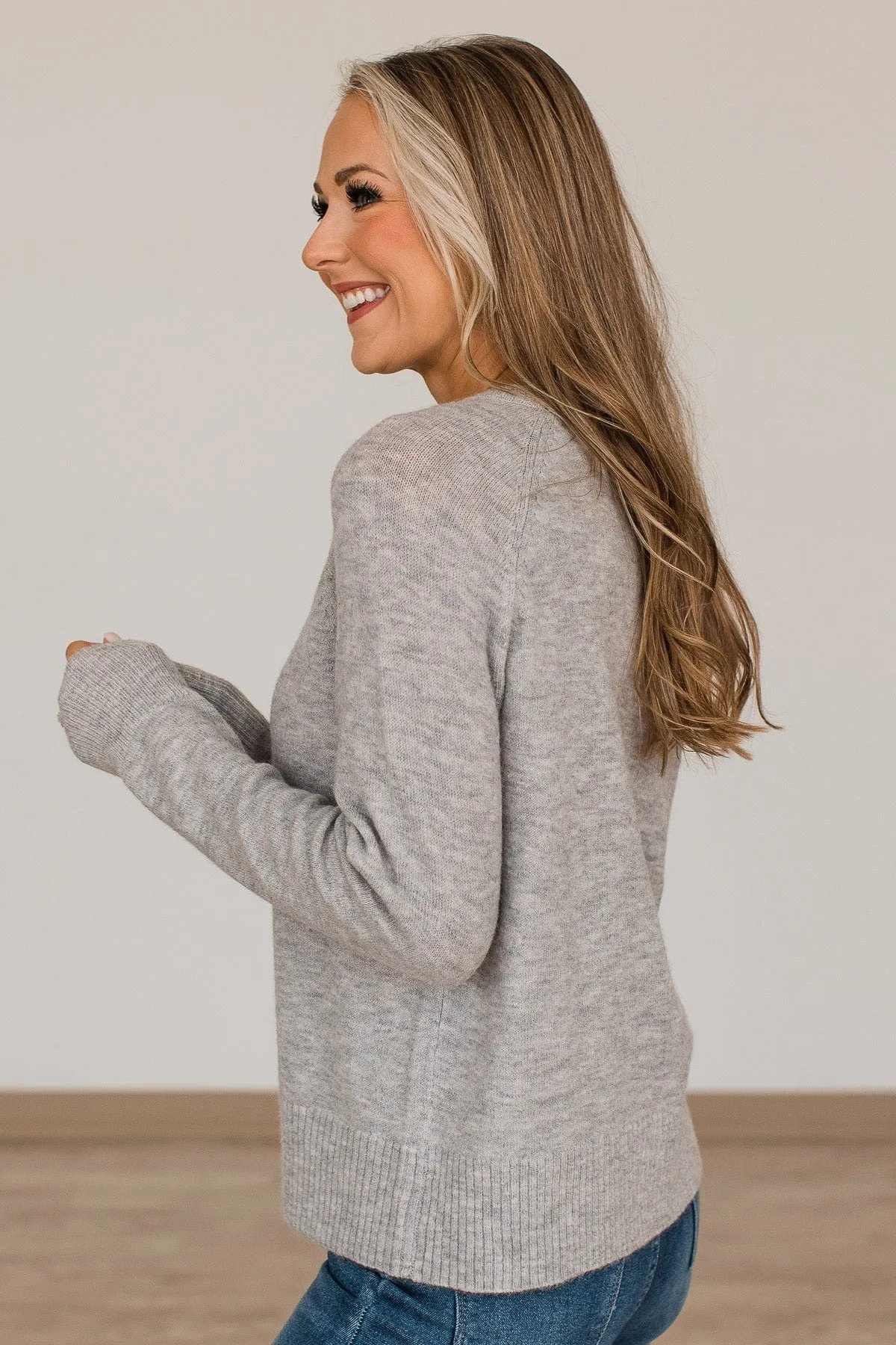 No Regrets Brushed Knit Sweater- Heather Grey