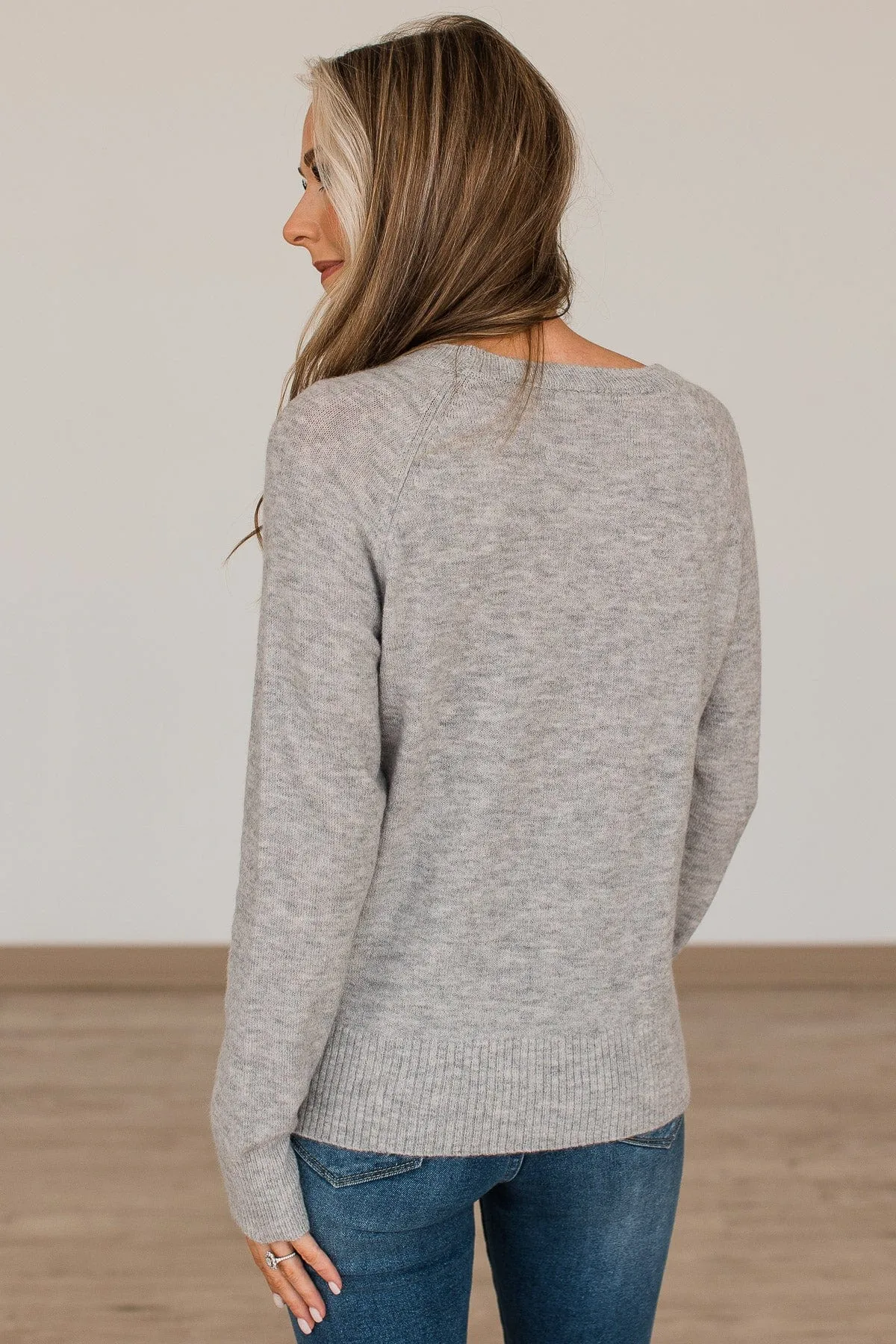 No Regrets Brushed Knit Sweater- Heather Grey