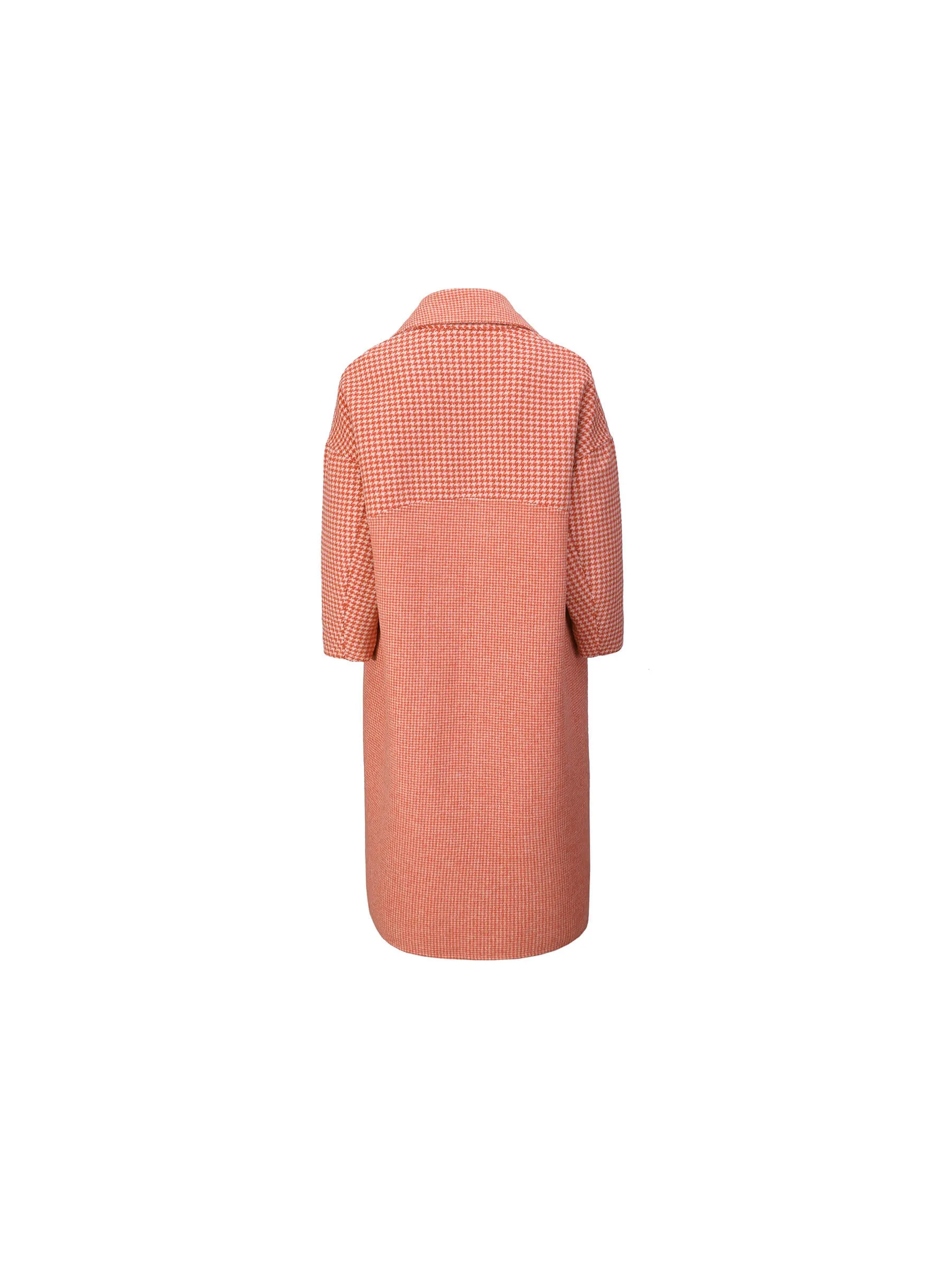 Orange Houndstooth Wool Coat