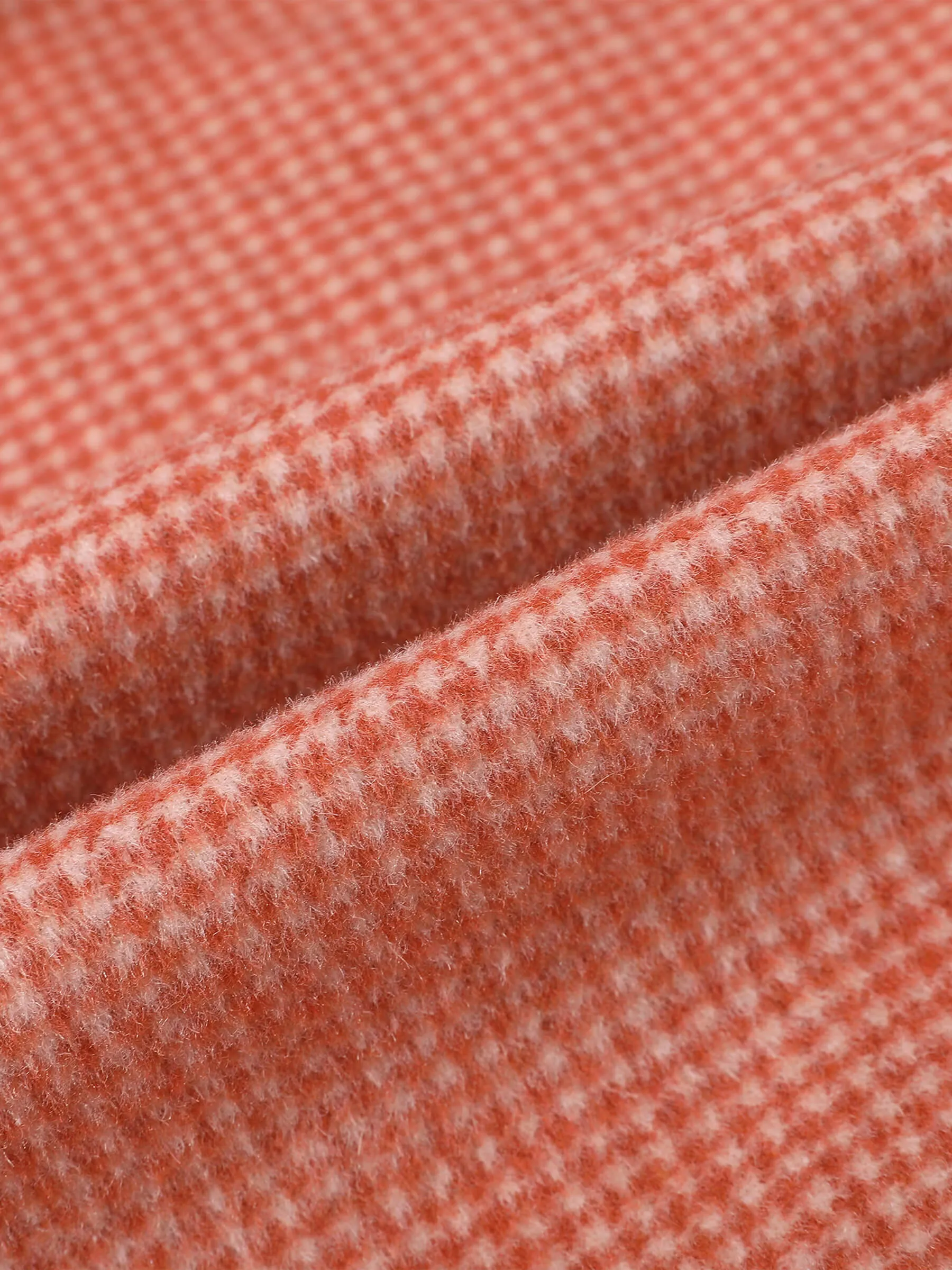 Orange Houndstooth Wool Coat