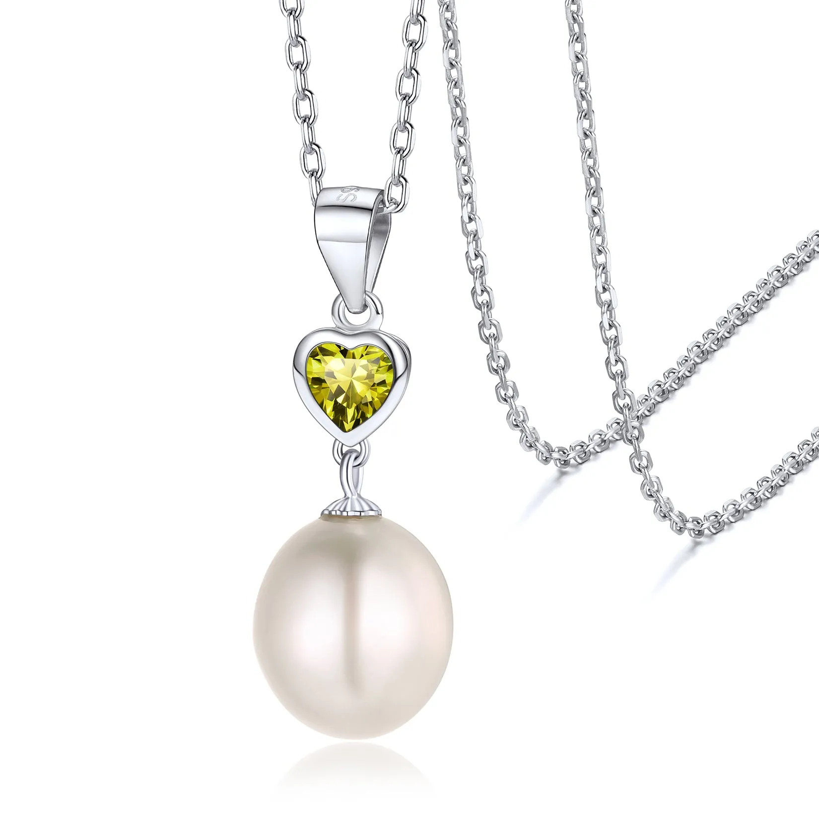 Oval Shape Shell Pearl with Birthstone Necklace Single Pearl Pendant Necklace for Women