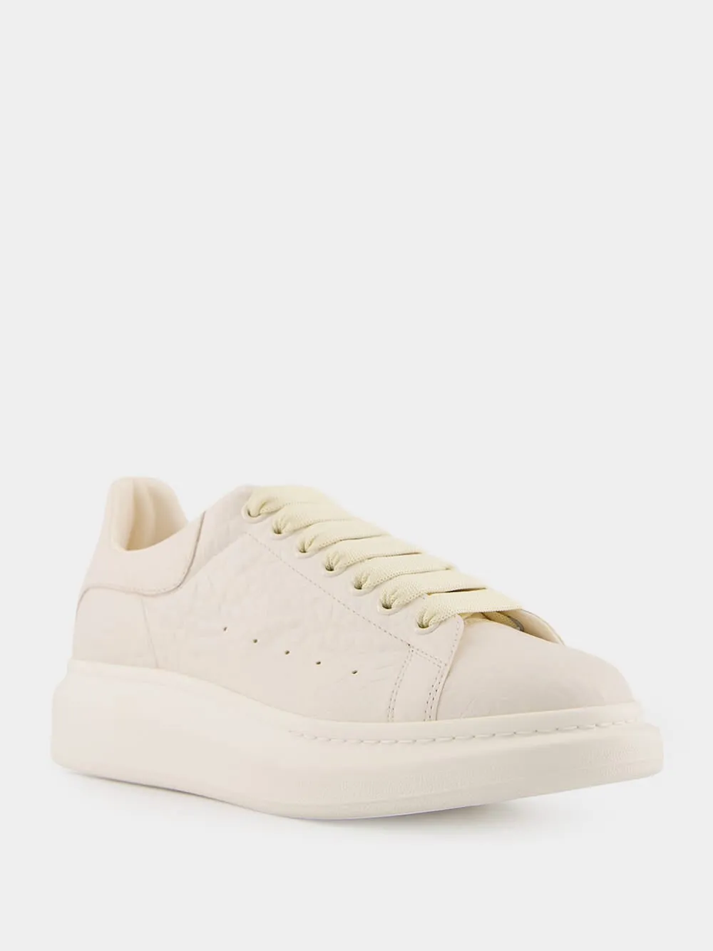 Oversized White Grain Texture Leather Sneakers