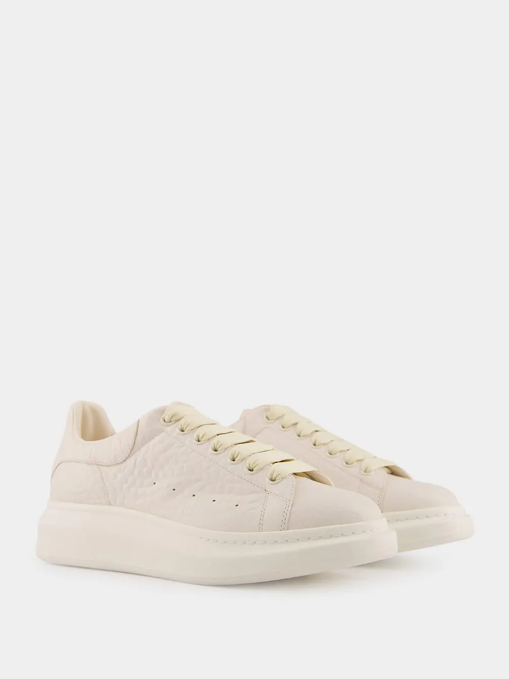 Oversized White Grain Texture Leather Sneakers