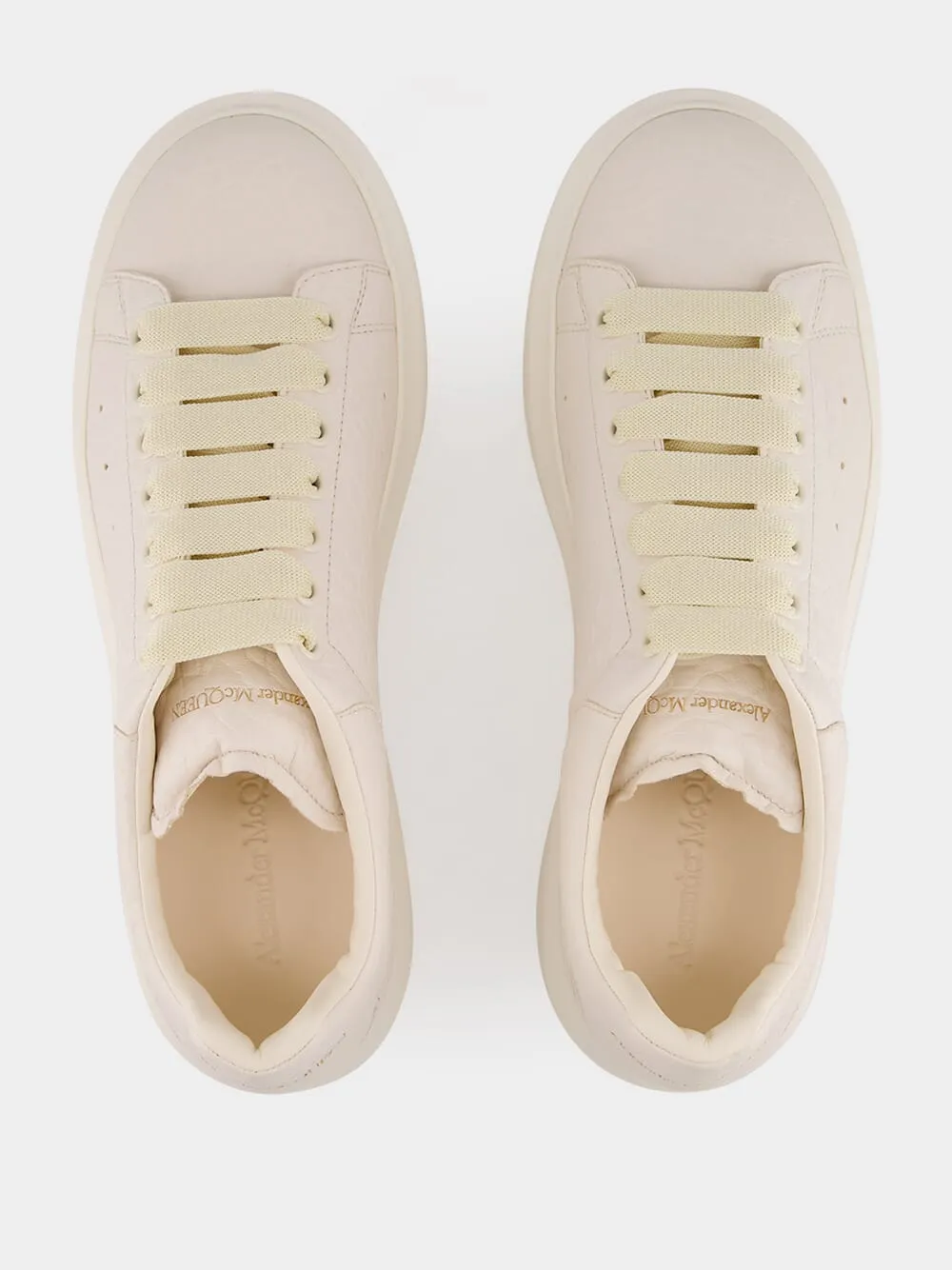 Oversized White Grain Texture Leather Sneakers