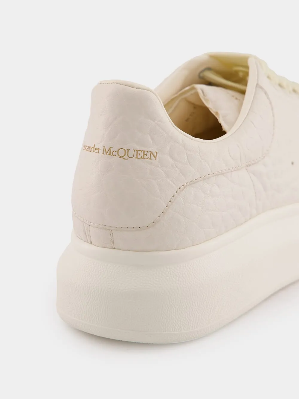 Oversized White Grain Texture Leather Sneakers