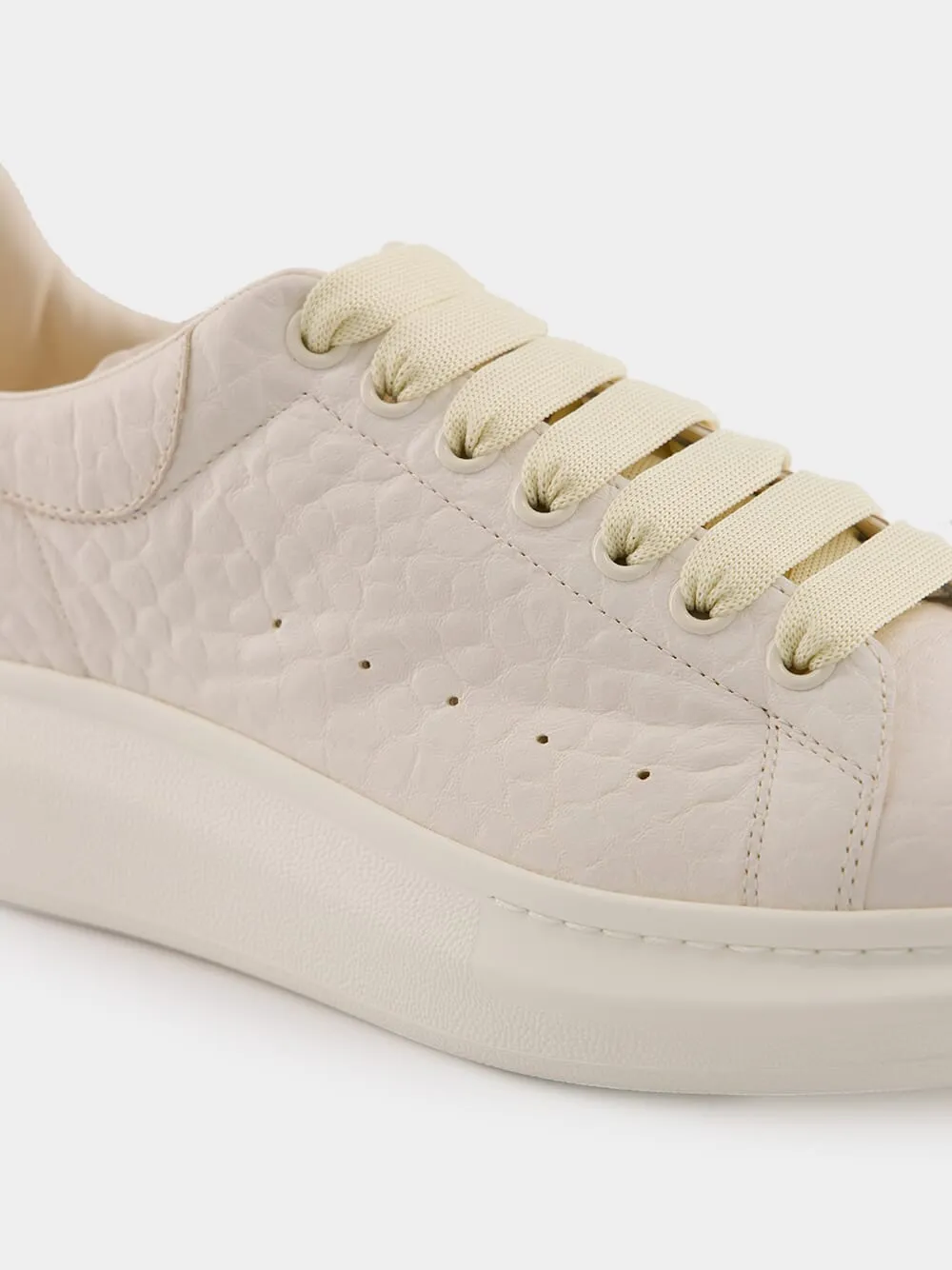 Oversized White Grain Texture Leather Sneakers