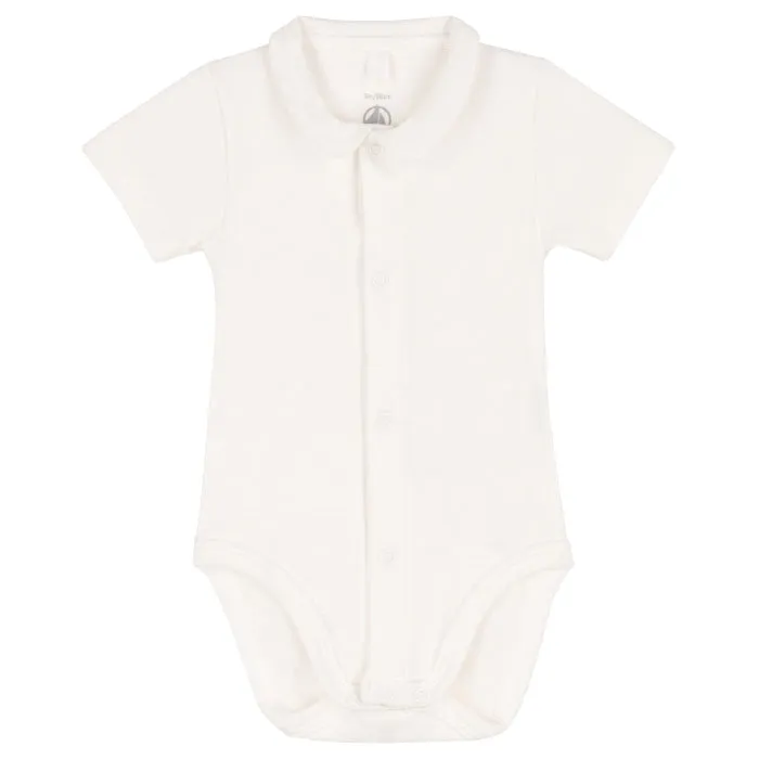 Petit Bateau Baby Collared Bodysuit White