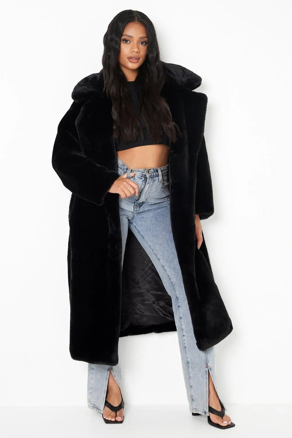 Petite Luxe Faux Fur Longline Coat