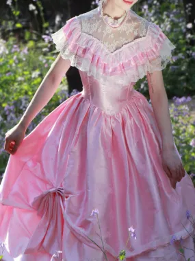 Pink  Retro Tudor Dress Costumes  Ruffles Polyester Dress Marie Antoinette Costume Women's Retro Vintage Clothing