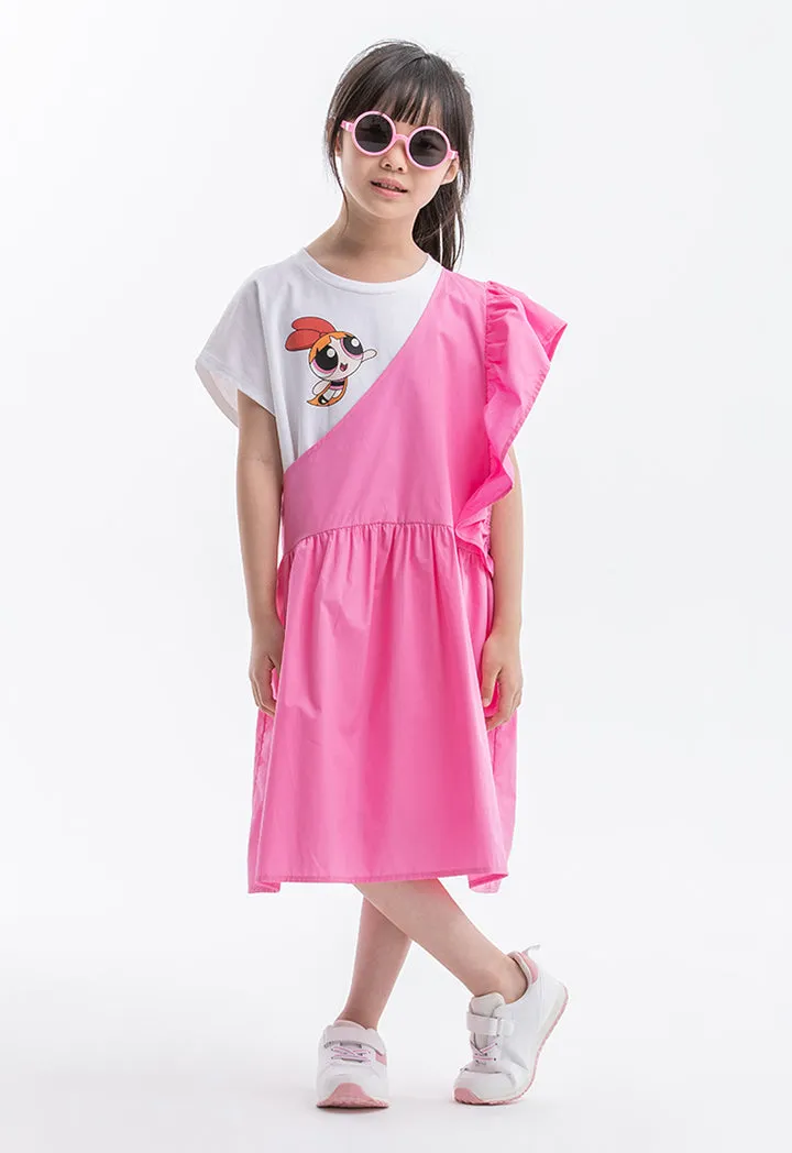 Powerpuff Girls Flared Ruched Contrast Dress