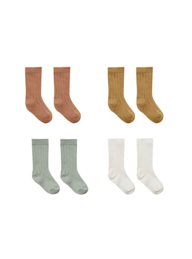 Quincy Mae Socks Set | ivory, spruce, amber, ocre