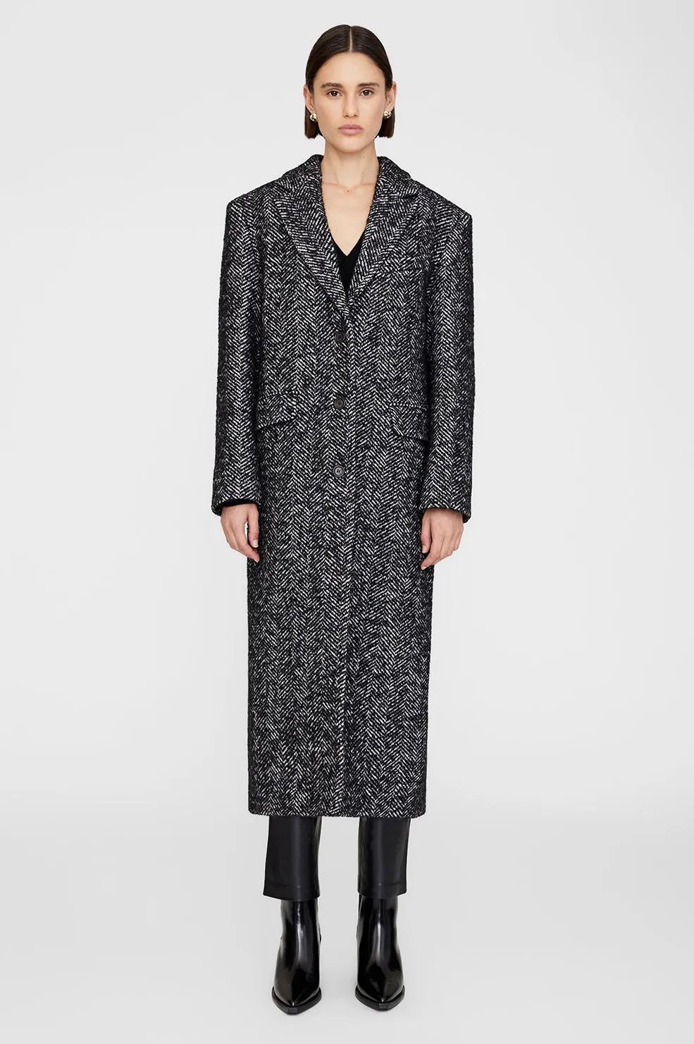 Quinn Coat - Black And White Tweed