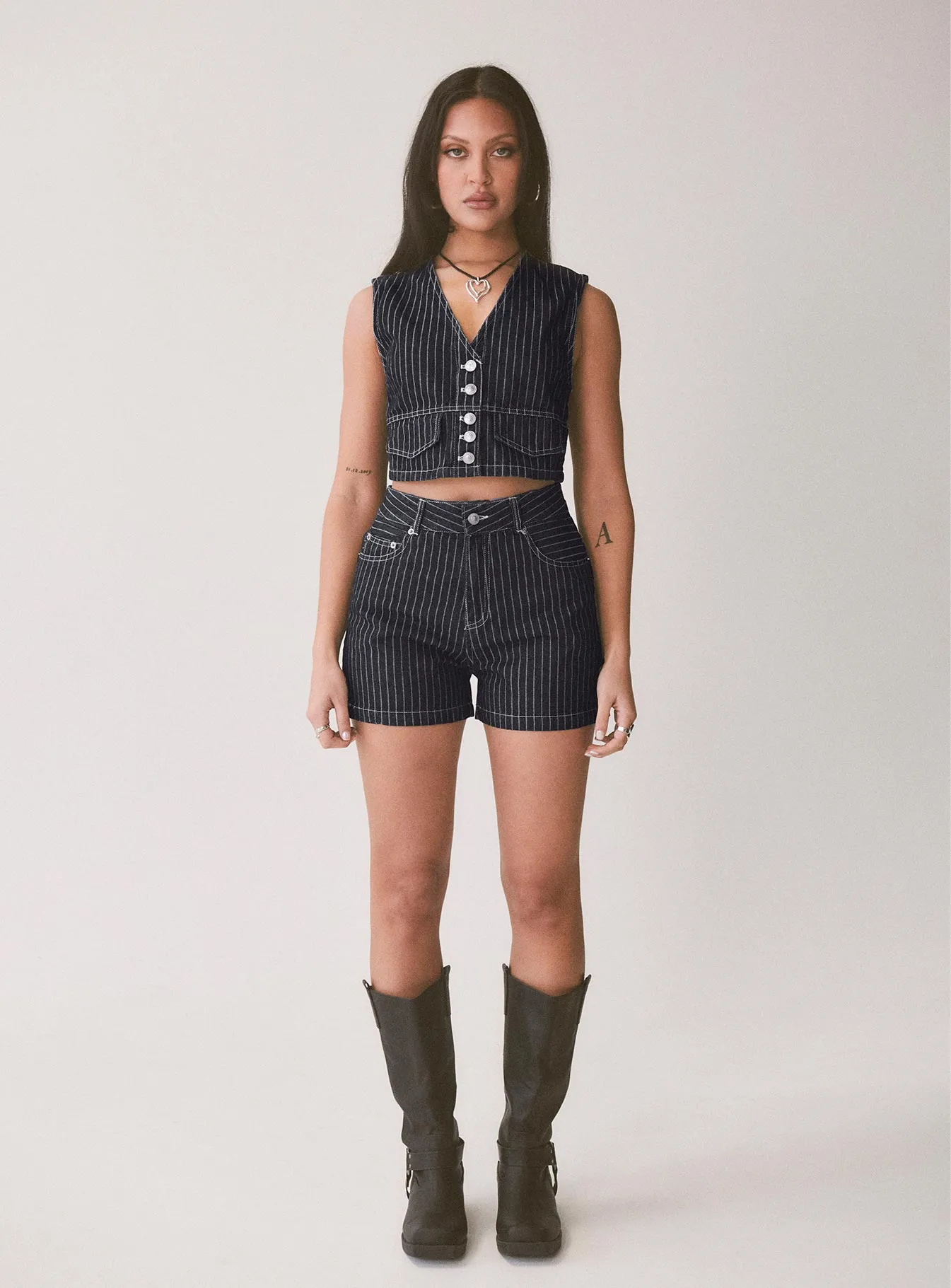 Rathlyn Pinstripe Vest Dark Denim