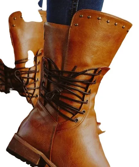 Rosy Women's Brown Side Lace-Up Embellished Boot