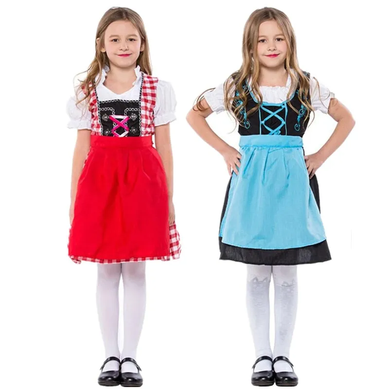 S-XL Children Oktoberfest Costumes Uniform German Kids Girl Beer Maid Heidi Costume Bavarian Dirndl Dress