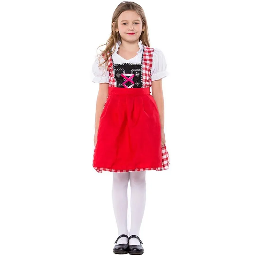 S-XL Children Oktoberfest Costumes Uniform German Kids Girl Beer Maid Heidi Costume Bavarian Dirndl Dress