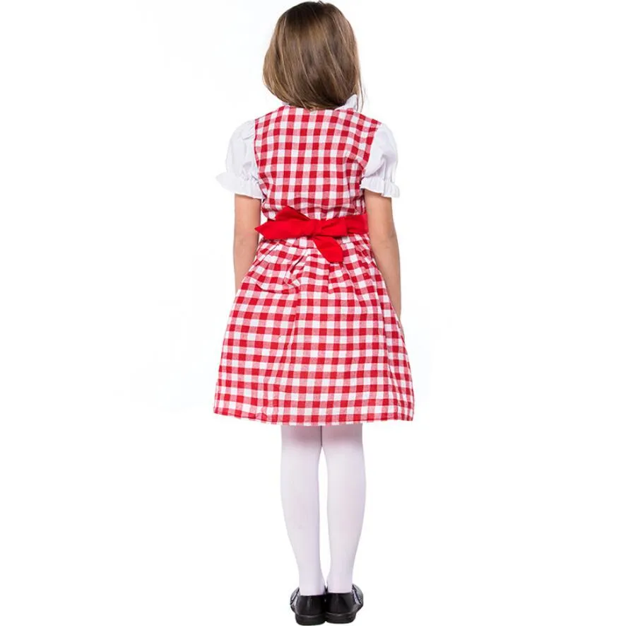 S-XL Children Oktoberfest Costumes Uniform German Kids Girl Beer Maid Heidi Costume Bavarian Dirndl Dress