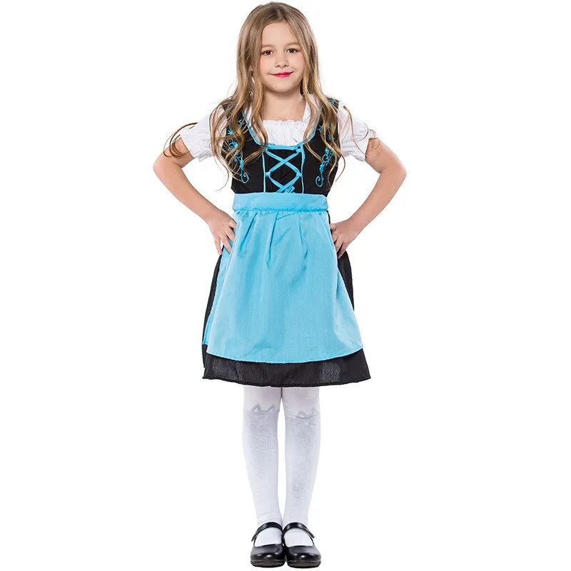 S-XL Children Oktoberfest Costumes Uniform German Kids Girl Beer Maid Heidi Costume Bavarian Dirndl Dress