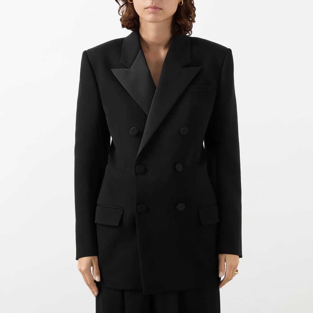 SAINT LAURENT Double-Breasted Tuxedo Blazer - Black