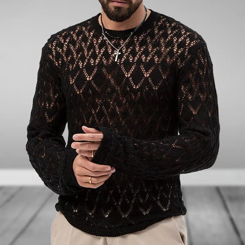 Sexy Hollow Knitted Men Pullover Sweater