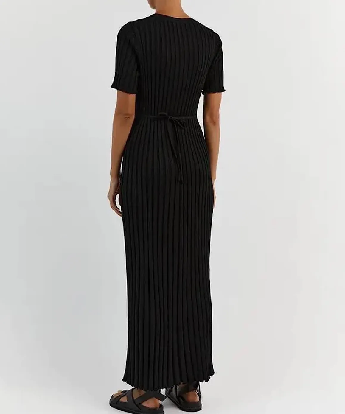 Short Sleeve Knitted Long Maxi Dress In Black