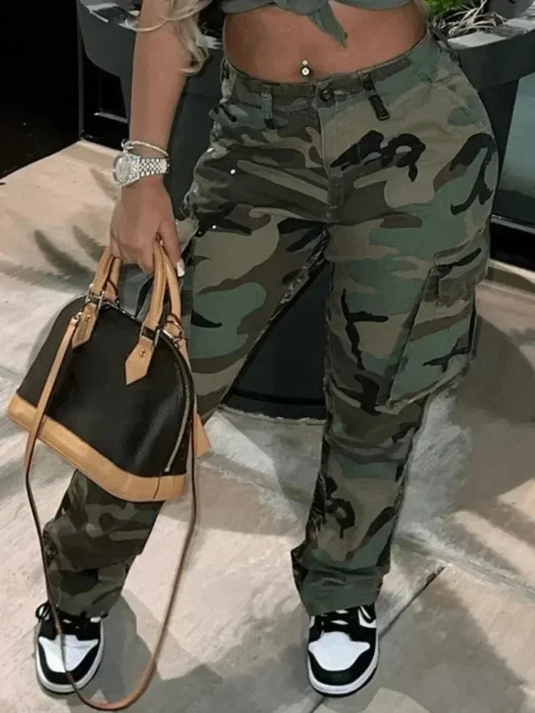 Stay Comfortably Stylish with our Camo Cargo Streetwear Sweatpants High Waist Pockets Pencil Pant