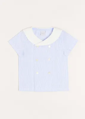 Striped Double Breasted Short Sleeve Shirt in Blue (12mths-4yrs)