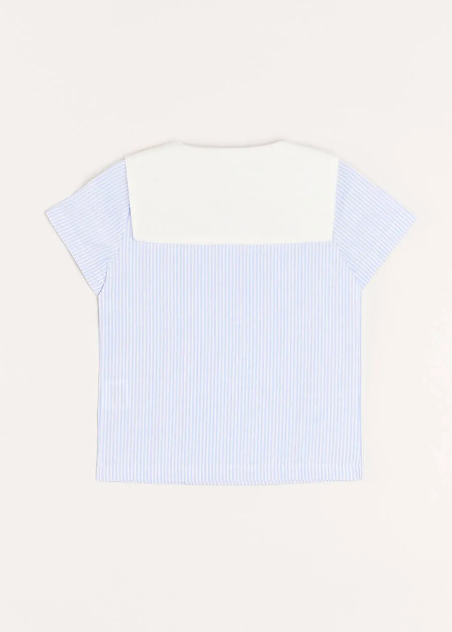 Striped Double Breasted Short Sleeve Shirt in Blue (12mths-4yrs)