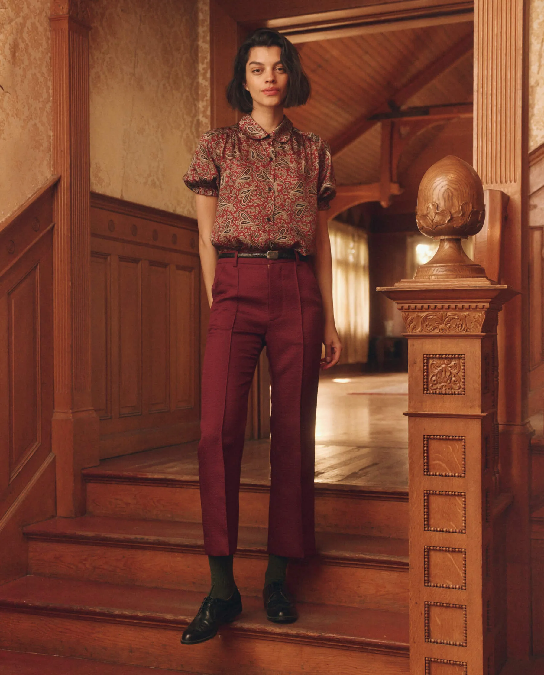 The Great Geo Jacquard Prim Trousers in Mulled Wine