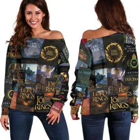 The Lord Of The Rings Book Covers Off Shoulder Sweater