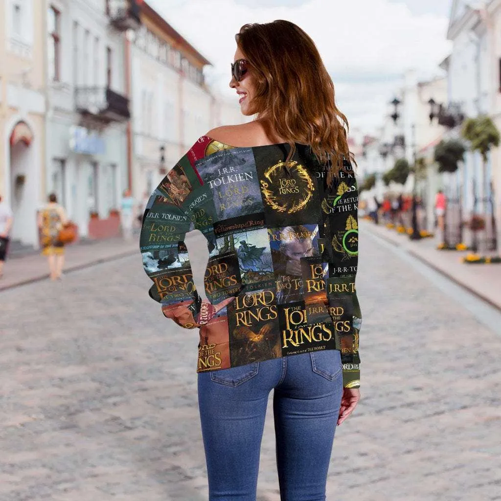 The Lord Of The Rings Book Covers Off Shoulder Sweater