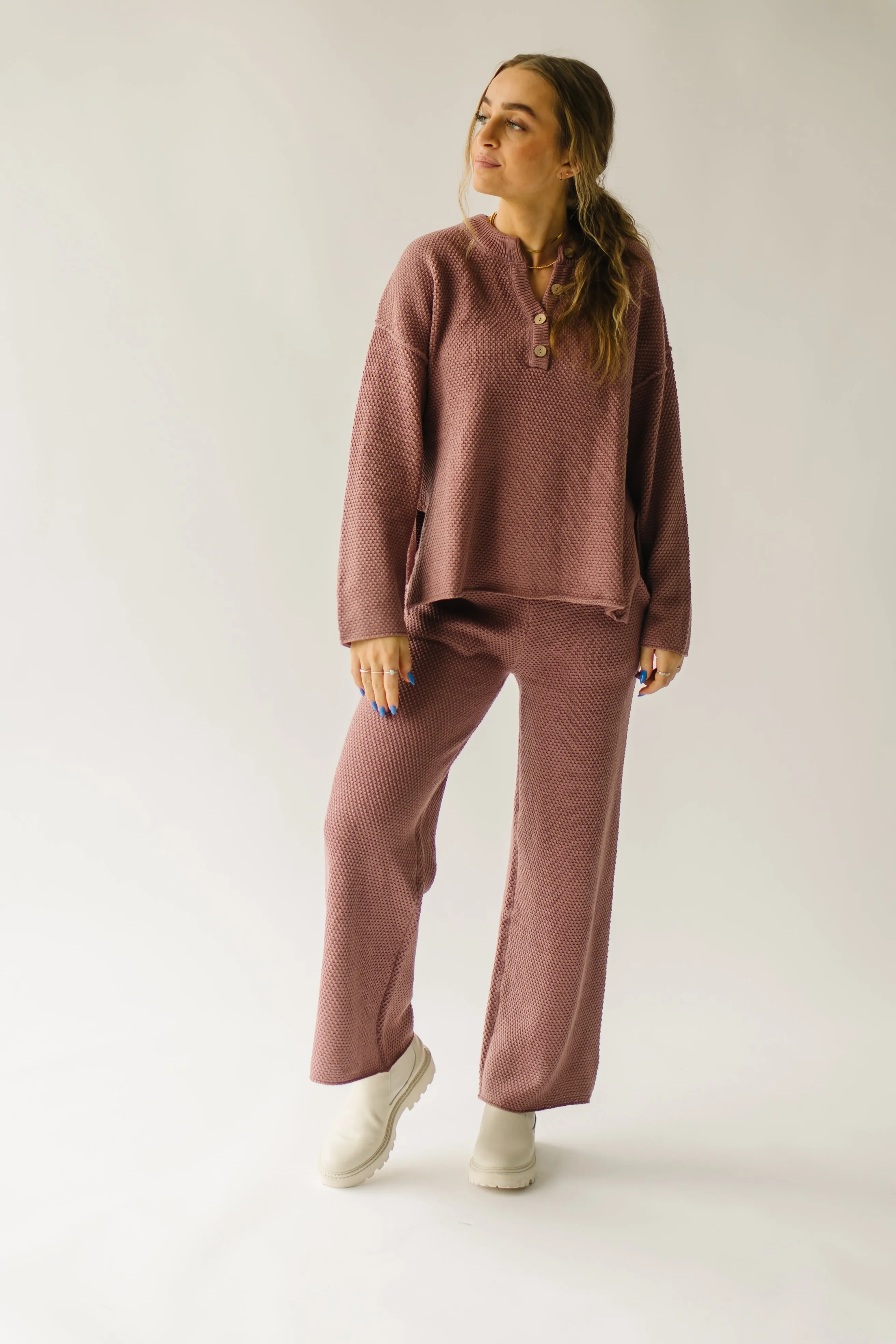 The Picard Button Detail Sweater in Mauve