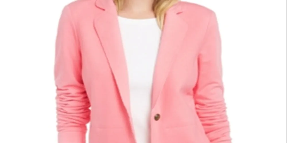 Tommy Hilfiger Women's Single Button Knit Blazer Pink Size X-Large