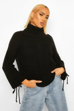 Turtleneck Lace Up Sleeve Sweater