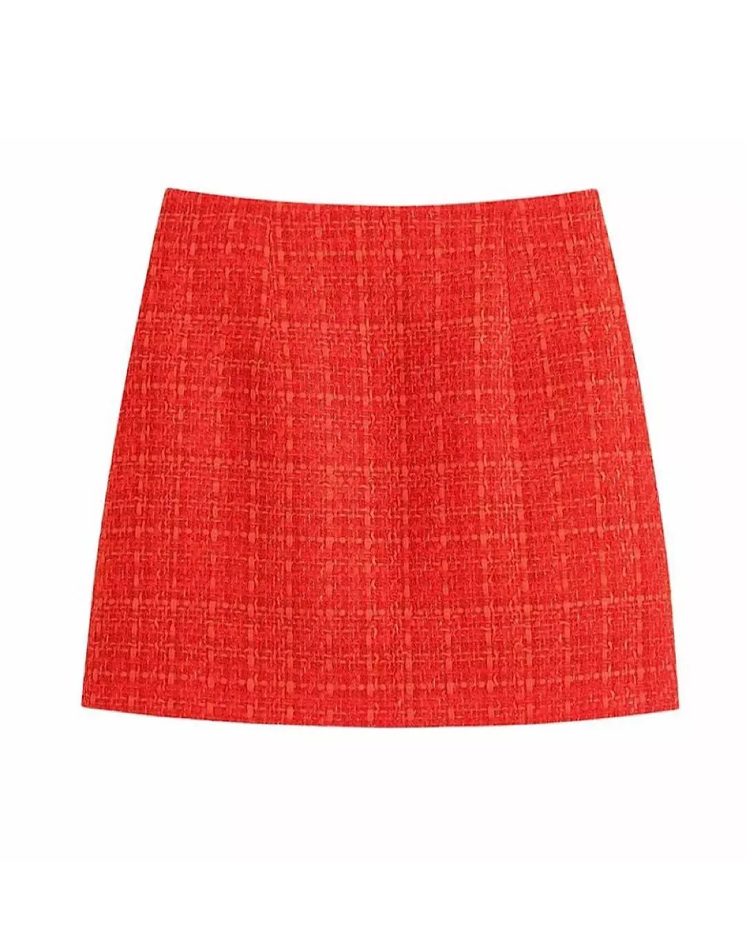 Tweed Patterned Mini Skirt In Red